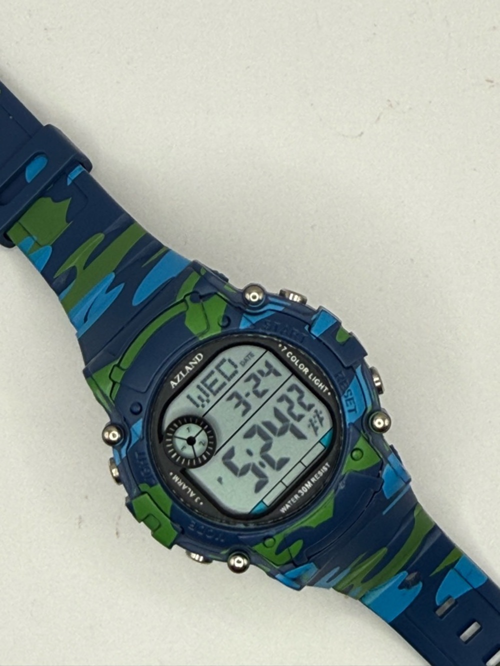 Azland Men's Blue Camo Buckle Band Digital Watch Water Resistant Unisex